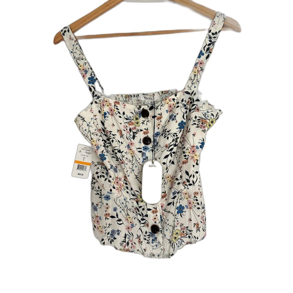 NWT ANTROPOLOGIE korirl PEPLUM SQUARE NECK TOP Size S, Floral Print